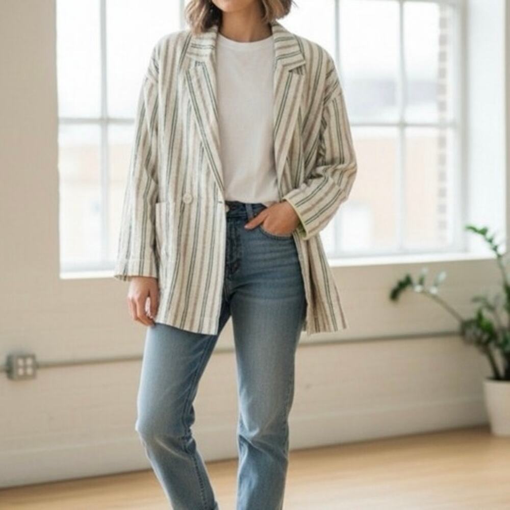 Anthropologie Maeve Danielle Striped Oversized Boyfriend Blazer Boho Medium